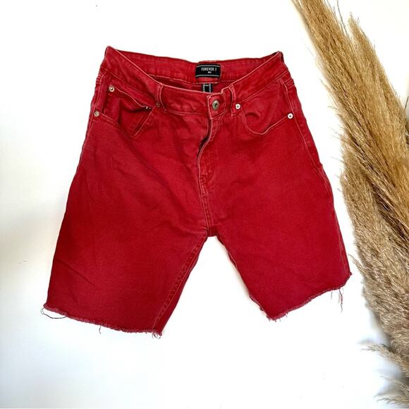 MENS F21 FOREVER 21 Red Denim Jean 8" Inseam Raw Hem Casual Shorts Jeans 32 - Picture 3 of 12